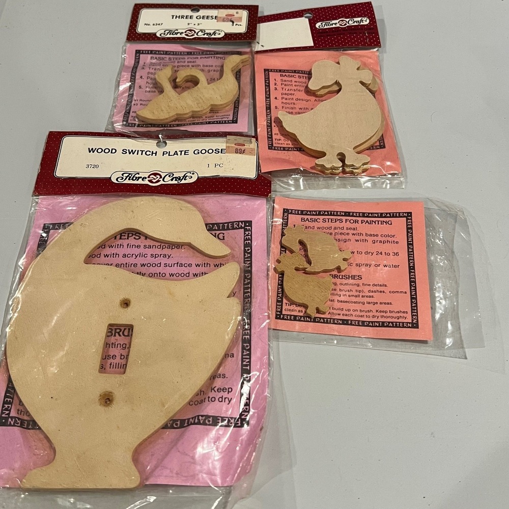Fibre-Craft Wood Goose Duck Craft Pieces Lot of 4 Cutouts Switch Plate New